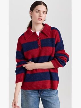 Xirena Brenton Luxury Peru Alpaca Wool Red Blue Striped Sweater Size S NWOT